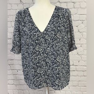 J. Crew Navy and White Floral Blouse